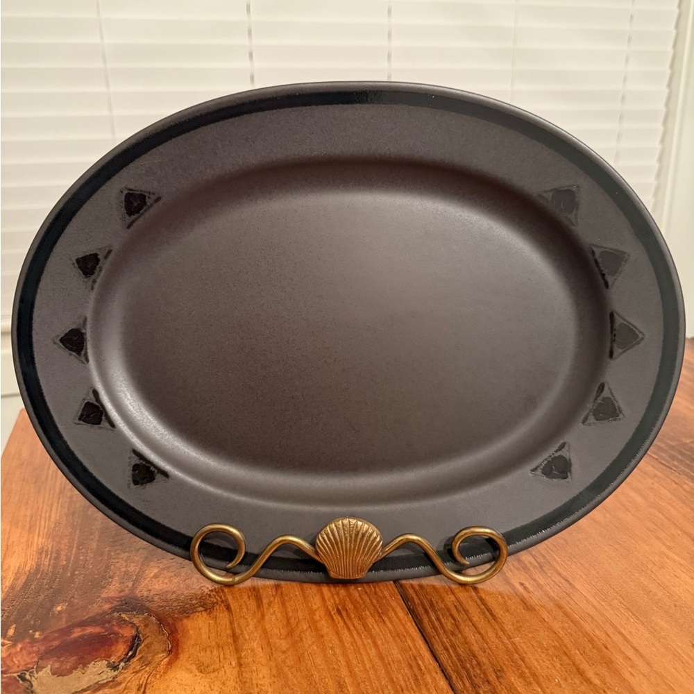 Vintage Pfaltzgraff Black Midnight Sun 14.5" Oval Stoneware Serving Platter USA